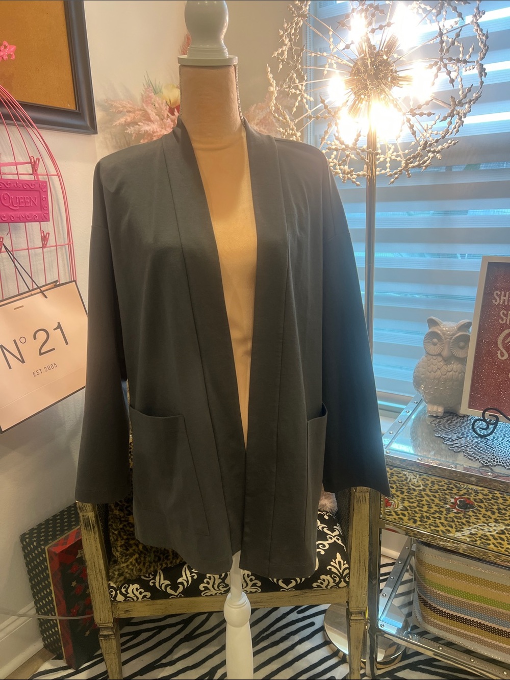 NWT Eileen Fisher Organic Cotton Stretch Jersey High Collar Jacket Size M/M